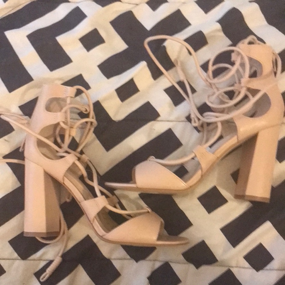 Aldo Nude Lace-Up Block Heel Sandals Size 6.5